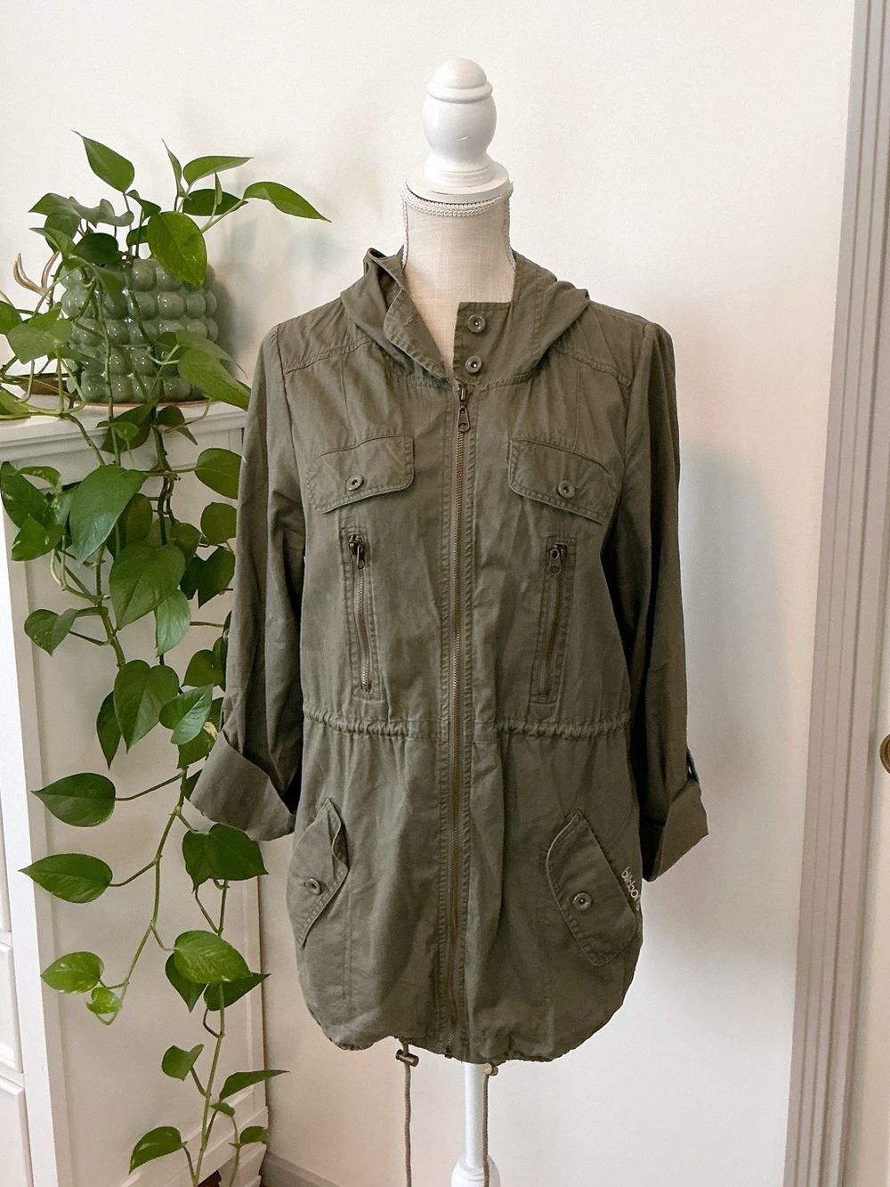 Billabong | Olive Green Hooded Military Utility Jacket size Large